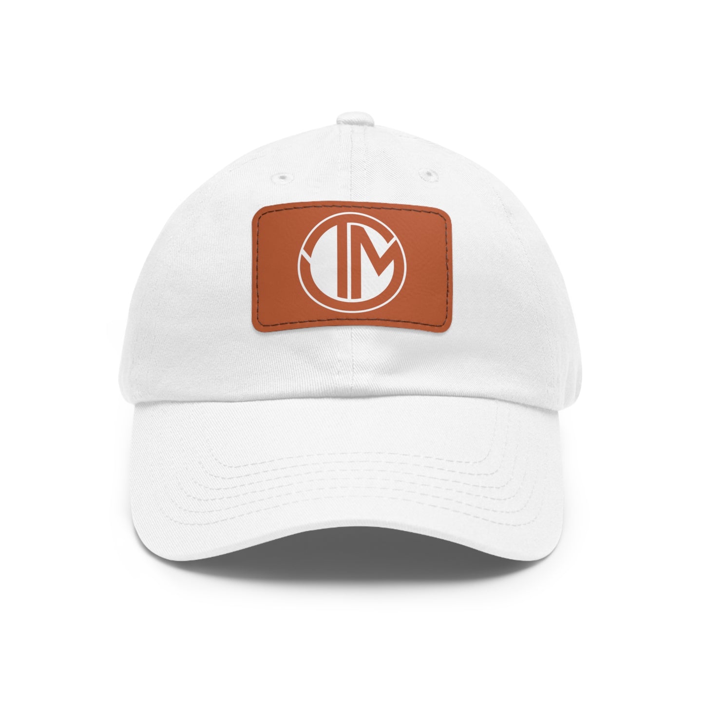 White TM Emblem Dad Hat with Leather Patch (Rectangle)