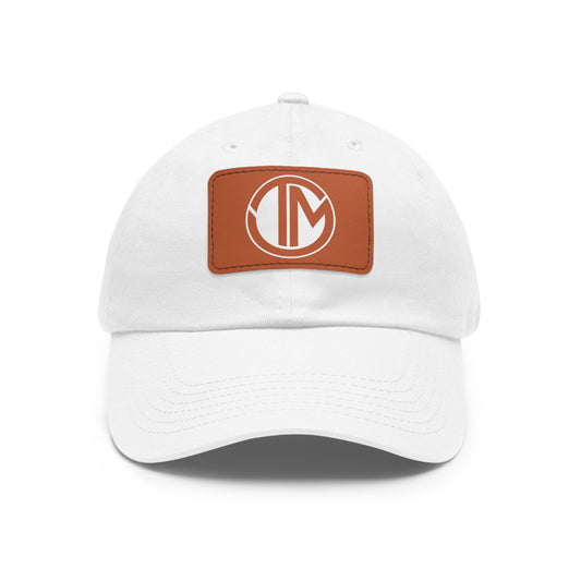 White TM Emblem Dad Hat with Leather Patch (Rectangle)