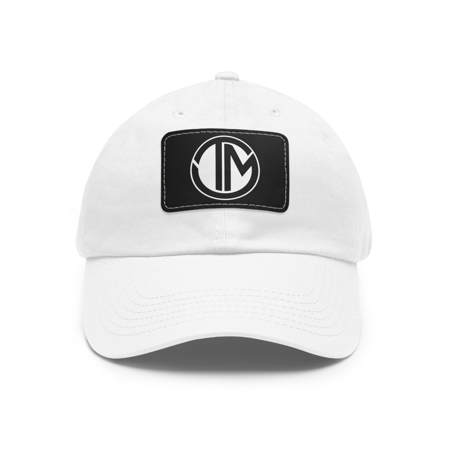 White TM Emblem Dad Hat with Leather Patch (Rectangle)